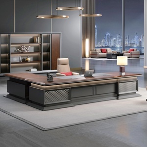 Modern Premium Wood Executive <b>Office</b> Desk Brown L Shaped Corner Computer <b>Table</b> For Manager Furniture - Product Image 2