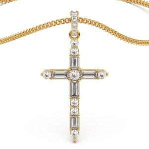 Rose Gold Plated 925 Sterling Silver <b>Cross</b> Pendant Necklace with Round Brilliant Cut Moissanite Vintage Style Women's Gift - Product Image 1