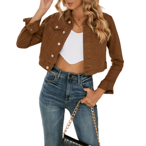 Venta al por mayor de chaquetas de mezclilla personalizadas para mujer Cierre de botón regular de longitud corta clásica con múltiples bolsillos para el estilo de prendas de vestir - Product Image 3