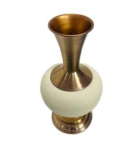 Round ivory handicraft <b>textured</b> Flower <b>vase</b> metallic top and base for living room and bedroom decor perfect for flower display - Product Image 3