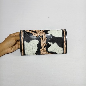 Manufacturer Factory Supply Wholesale Hand Tooled Genuine Leather <b>Wristlet</b> Clutches Floral Card & Cash Holder Wallet for Women - Product Image 3