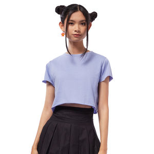 เสื้อยืดเอวลอยแบบปรับแต่งได้สำหรับผู้หญิงเสื้อยืดเอวลอยแบบเรียบสำหรับใส่ไปยิมและเสื้อลำลองแขนสั้น - Product Image 1