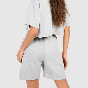 กางเกงขาสั้นลำลองฤดูร้อนของผู้หญิงเสื้อเจอร์ซีย์ผ้าฝ้าย100% Hather Grey Boxy พอดีกับกระเป๋าข้างลายฮอต - Product Image 2