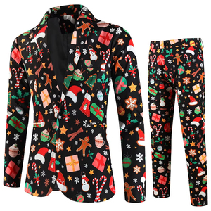 ชุดเล่นกีฬาเสื้อแจ็กเก็ตและกางเกงขายาวชุดคริสมาสต์สำหรับผู้ชายเสื้อสูทพิมพ์ลาย2ชิ้น - Product Image 3