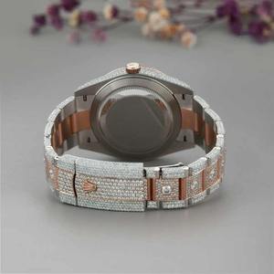 นาฬิกาหรูหราพรีเมียมประดับเพชรโมอิสซาไนต์เต็มเรือน ตัวเรือนโรสโกลด์ หน้าปัดเงางาม สายนาฬิกาแบบควอตซ์ สำหรับผู้ชาย เครื่องประดับแฟชั่นฮิปฮอป - Product Image 2