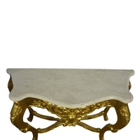 Mesa de Consola de Lujo Estilo Antiguo con Hoja de Oro y Tapa de Mármol, Mesa de Entrada Tallada a Mano para Muebles de Hogar Estilo Francés
