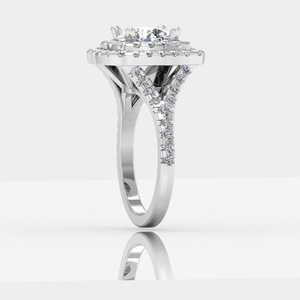 Bague de fiançailles en moissanite ronde brillante avec double halo, élégante et luxueuse - Product Image 6