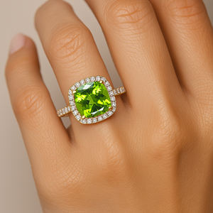 Genuine Peridot 18k Solid Gold August Birthstone <b>Wedding</b> <b>Ring</b> Anniversary Gift Natural Cut Diamond Engagement <b>Ring</b> for Party - Product Image 2