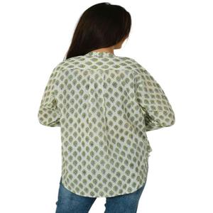 Blusa de manga corta con estampado floral de algodón bohemio estilo bohemio para mujer para ropa informal de verano para otoño y primavera - Product Image 5