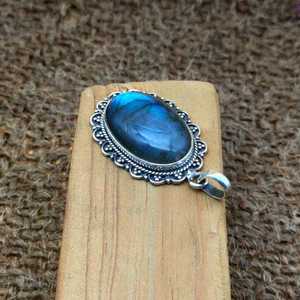 Handmade 925 Sterling Silver Necklace with Natural <b>Labradorite</b> Gemstone <b>Pendant</b> Fashion Jewelry for Kids' PartiesStamped 925 - Product Image 2