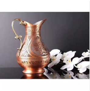 Carafe en cuivre pur, design classique, écologique, grande taille, en métal avec couvercle en verre pour l'eau potable - Product Image 4