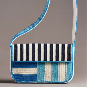 Sac de soirée vintage à sequins à carreaux et à rayures, pochette artisanale de luxe, sac à bandoulière bohème perlé fait main pour mariages 2026 - Product Image 1