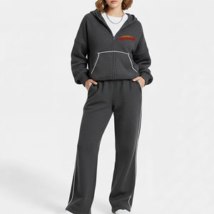 Ensemble de survêtement à capuche oversize à épaules tombantes en coton 100% de haute qualité, écologique, avec fermeture éclair, broderie personnalisée, couleur unie - Product Image 4