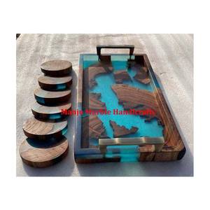 Nouveau traditionnel classique fantaisie moderne Look sous-verre en bois ensemble avec matériau en résine forme carrée brillant poli pour outil de cuisine à domicile - Product Image 2