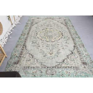 Alfombra turca Vintage de área grande de 5,4x8,6 pies, diseño clásico de retazos verde y Beige, látex de lana hecho a mano para decoración de habitación de pasillo - Product Image 4
