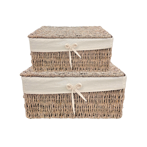 HOT SEARCH Panier rectangulaire en jonc de mer avec couvercle Rangement élégant et fonctionnel pour votre maison - Product Image 1