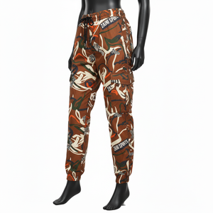 Pantalon coupe-vent pour femme, tissu en polyester tissé de qualité supérieure, léger, marron, style cargo, logo imprimé par transfert thermique, pantalon coupe-vent - Product Image 4