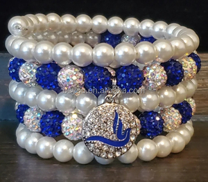 Hy Lạp sorority <span class=keywords><strong>Zeta</strong></span> <span class=keywords><strong>phi</strong></span> <span class=keywords><strong>Beta</strong></span> quyến rũ Vòng đeo tay 5 ngăn xếp màu xanh trắng Rhinestone chim bồ câu ngọc trai bọc Bangle của phụ nữ đồ trang sức thời trang một - Product Image 2