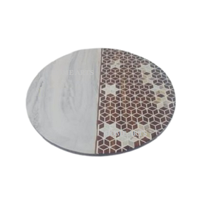 Plateau alimentaire de forme ronde de meilleure qualité Plateau de service à dessert en marbre et en bois MOP du fabricant en Inde - Product Image 1