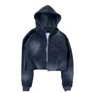 เสื้อมีฮู้ดซักกรดสำหรับผู้ชายเสื้อแจ็กเก็ตแนวสตรีทซิปสำหรับทุกเพศแนววินเทจเสื้อมีฮู้ดปักลายกรดซัก - Product Image 1
