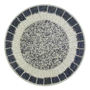 Classic Design Stone Bead Placemat Round Embroidered <b>Coasters</b> <b>Silver</b> Bead for Table Decoration Free Sample - Product Image 2