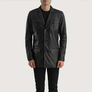 Blazer de piel de oveja semianilina negra Ray Cutler con forro acolchado de poliéster y cuatro bolsillos exteriores - Product Image 4