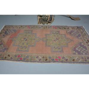 Alfombra de lana rosa verde Bohemia turca Vintage 4,2x8,6 pies hecha a mano área grande Patchwork rectángulo látex para decoración de habitación de pasillo - Product Image 3