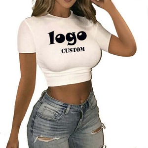 Custom logo Women's Solid Print Tshirt Women Stylish Short Sleeve <b>Crop</b> <b>Tops</b> T-shirts Sexy t Shirts for Women - Product Image 1