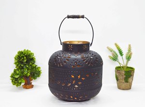 Revestimiento en polvo negro Grabado Recorte Flor Hojas Patrón Vintage Metal Hogar Linterna decorativa hecha a mano - Product Image 5