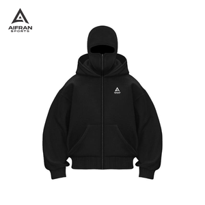 AIFRAN Custom Heavyweight White Full Zip Hoodie <b>Men</b>’s Streetwear <b>Balaclava</b> Mask Hoodie Blank Oversized Tech Fleece Jacket - Product Image 3