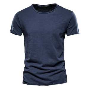 Camiseta 100% de algodón con cuello redondo para hombre, Camiseta de punto transpirable de manga corta de estilo informal, estampado sólido bordado de talla grande - Product Image 4
