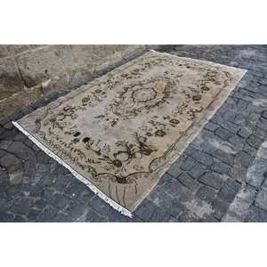 พรมตุรกีวินเทจคลาสสิกสีเบจสีน้ำตาล5.4 x 8.3ft ผ้าขนสัตว์ผ้ากำมะหยี่ลายเย็บปะติดปะต่อกันด้านหลังสำหรับห้องนั่งเล่นห้องนอนห้องโถง - Product Image 2