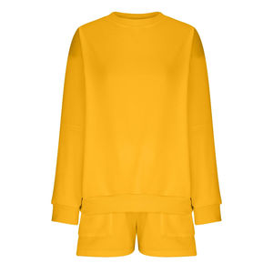 2025 femmes hiver deux pièces Sport Shorts ensembles 100% coton à manches longues hauts décontracté solide motif respirant tenue quotidienne - Product Image 6