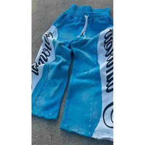 Pantalones Deportivos Holgados de Cintura Alta con Lavado Ácido Personalizado, Efecto Desgastado por el Sol, Bordados y Pedrería para Hombre - Product Image 2