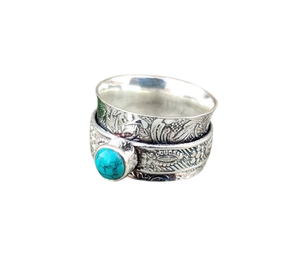 Anillo clásico de plata maciza 925, joyería para mujer, Plata de Ley 925, piedra preciosa turquesa, estilo bohemio, anillo hecho a mano, regalo para mamá - Product Image 1