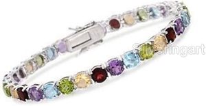 Bracelet pour femme en argent sterling 925 fait main avec pierres précieuses naturelles améthyste péridot citrine topaze grenat, bijoux de Noël - Product Image 2