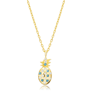 Turquoise CZ Pierre Minimal Ananas Charme Collier En Gros Turc À La Main 925 Bijoux En Argent Sterling - Product Image 3