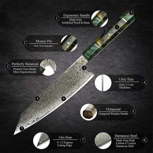 ด้ามไม้มีดเชฟมืออาชีพใบมีดตัดแผ่นโลหะดามัสกัสใช้งานด้วยมือปรับแต่งได้ตามต้องการ - Product Image 3