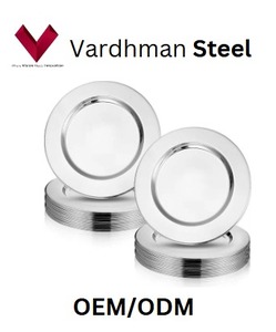 Placa de cargador redonda de Metal de acero inoxidable de lujo con logotipo personalizado, vajilla sostenible, vajilla, vajilla segura para alimentos, plato de plata - Product Image 5