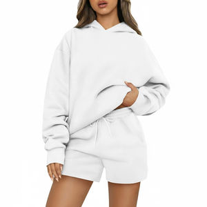Solid Color <b>Women</b> Hoodie And <b>Shorts</b> Set With Matching Lounge Style Top Custom Logo <b>Women</b> Hoodie And <b>Shorts</b> Set - Product Image 2