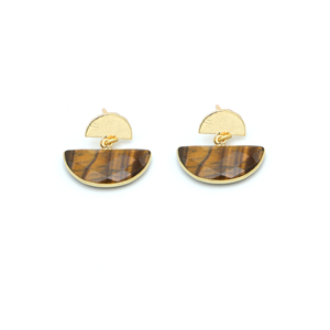 Pendientes de media luna de ojo de tigre Dua, joyería de declaración chapada en oro hecha a mano para mujer - Product Image 6