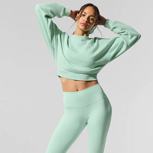 Sudadera de Mujer de Punto, 100% Algodón, Ecológica, de Secado Rápido, Cuello Redondo, Color Verde Menta, Precio de Fábrica - Product Image 2