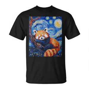 T-Shirt Promozionale con Grafica del Panda Rosso sulla Notte Stellata di Van Gogh - Product Image 2