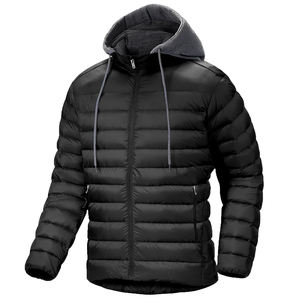 Veste matelassée légère et pliable pour homme avec capuche en polaire, isolée thermiquement, pour la course à pied et les voyages - Product Image 1