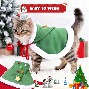 Toptan Klasik Sevimli Noel Polyester Baskılı Köpek Kapüşonlu Üstü Küçük Kedi Köpekleri Ağacı Sonbahar Kış Evcil Hayvan Kostümü Pelerin Yavru Köpek Cübbesi - Product Image 4