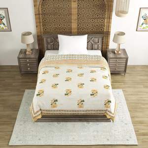 Couette Kantha en coton taille unique pour hivers légers impression bloc à la main motif feuille Rajai 150x225 cm couleur marron - Product Image 6