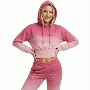 Wholesale Premium Cotton Fleece Women's Cropped Top Hoodies Wide Waistband Stylish Dropped Shoulder Pullover Custom Made Hoodies - Product Image 1