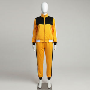 Ensemble de survêtement deux pièces pour femme en toile, coupe ajustée, avec boutons, vêtements de sport personnalisés, vente en gros - Product Image 2