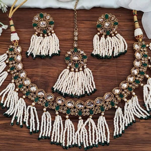 Bijoux en laiton Antique, vêtements de fête, accessoires de bijoux de créateur, grappe de perles, beau Style fantaisie, ensemble de colliers courts antiques - Product Image 1