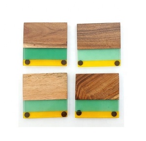 Home <b>Bar</b> Decoration Acacia Wood & Resin Eco-Friendly Square Coasters for Cup Customizable Vintage Table Accessories - Product Image 2